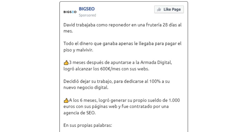 Ejemplo fórmula BAB anuncio facebook Armada Digital